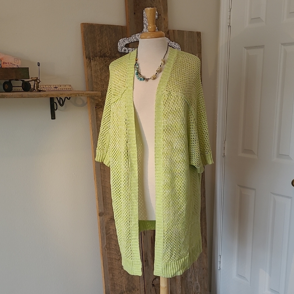 Green Textured Knit Cardigan Sweater